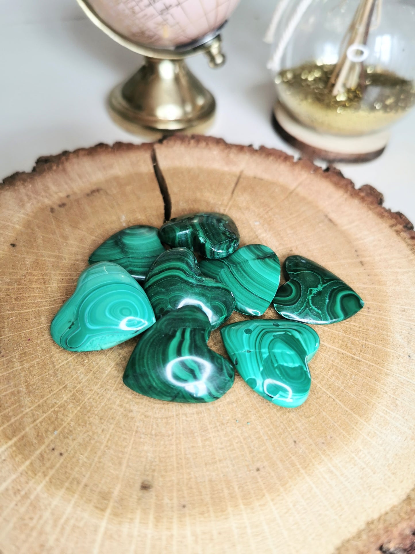 Galet coeur en Malachite - Taille S