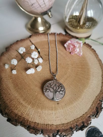 Collier Arbre de vie en Quartz rose