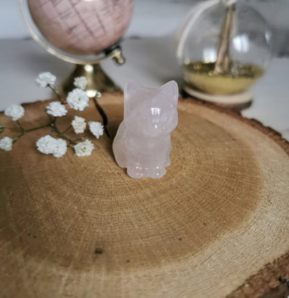 Figurine chat en Quartz rose