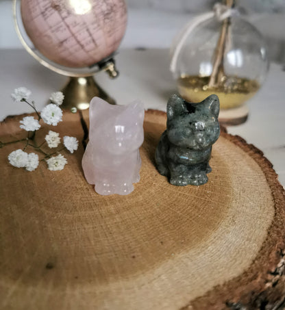 Figurine chat en Quartz rose