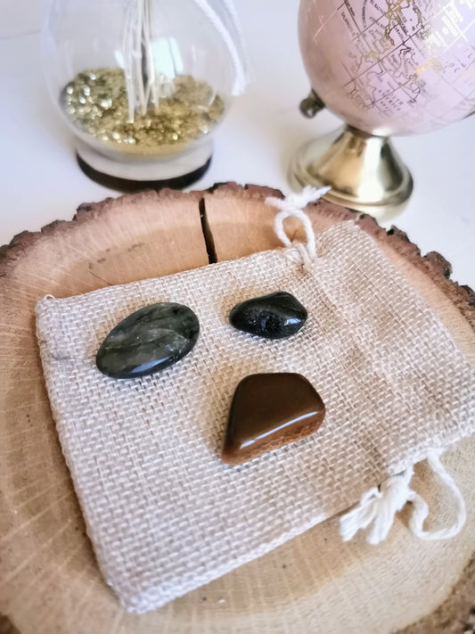 Kit Protection – Œil de tigre, Labradorite & Onyx