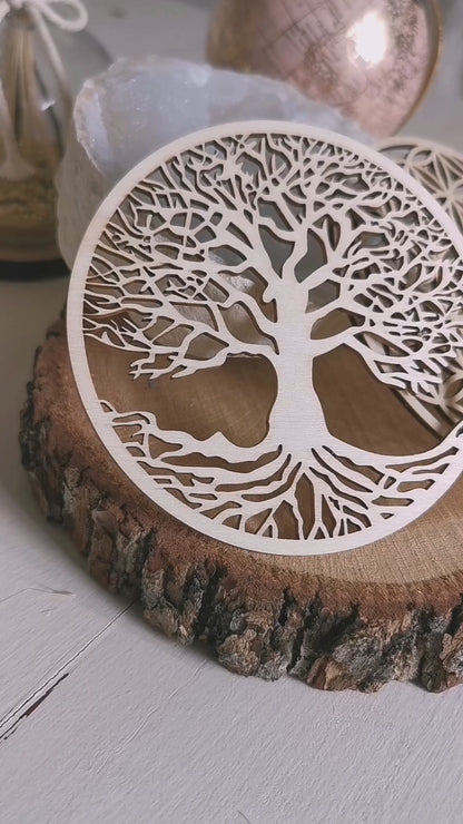Plaques de rechargement en bois – Fleur de Vie & Arbre de Vie (10 cm)